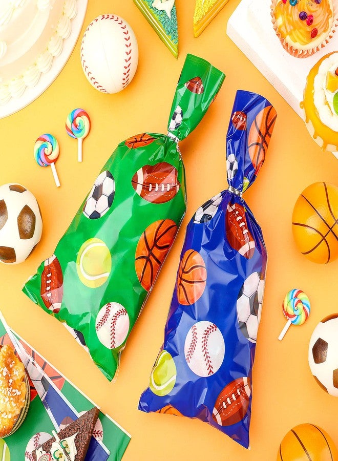 تيلينغ أكياس هدايا رياضية لحفلات كرة القدم والبيسبول، 100 قطعة، أكياس هدايا رياضية شفافة مع 150 ربطة فضية، لوازم حفلات كرة القدم وكرة السلة، زينة حفلات أعياد الميلاد - Image 3